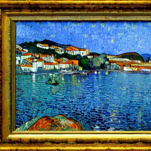 Prompt: painting of cadaques from vang gogh