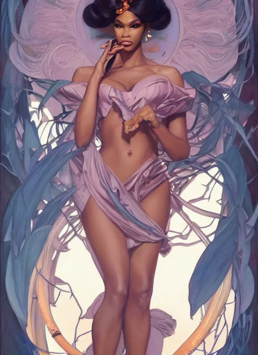 Image similar to naomi smalls, drag queen, painting by artgerm and greg rutkowski and alphonse mucha