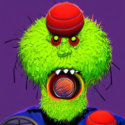 Image similar to a tennis ball monster , digital art, fantasy, magic, trending on artstation, ultra detailed, professional illustration by Basil Gogos