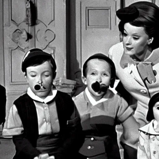 Prompt: Deleted scene from 1964 Mary Poppins movie where she teaches the children how to smoke Cuban cigars
