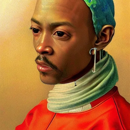 Image similar to cj from grand theft auto san andreas with a Pearl Earring painted by Beksinski