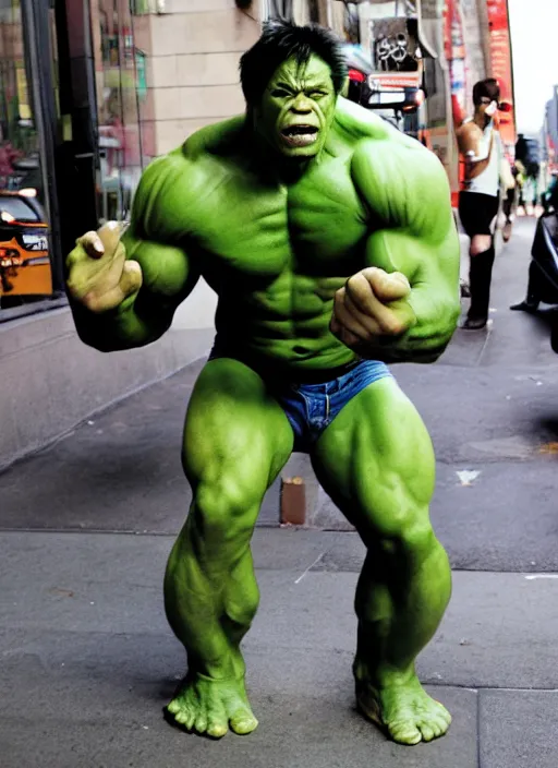 Prompt: Candid street portrait of The Incredible Hulk , Humans of New York, 2011