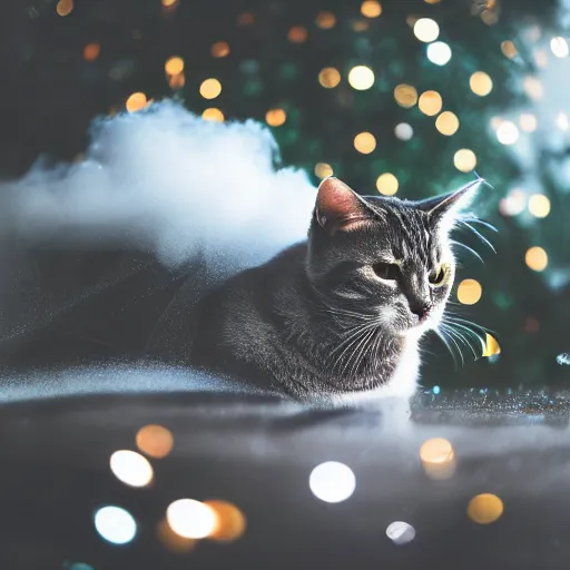 Image similar to a photo of a cat in a cloud of glitter, f 1. 4