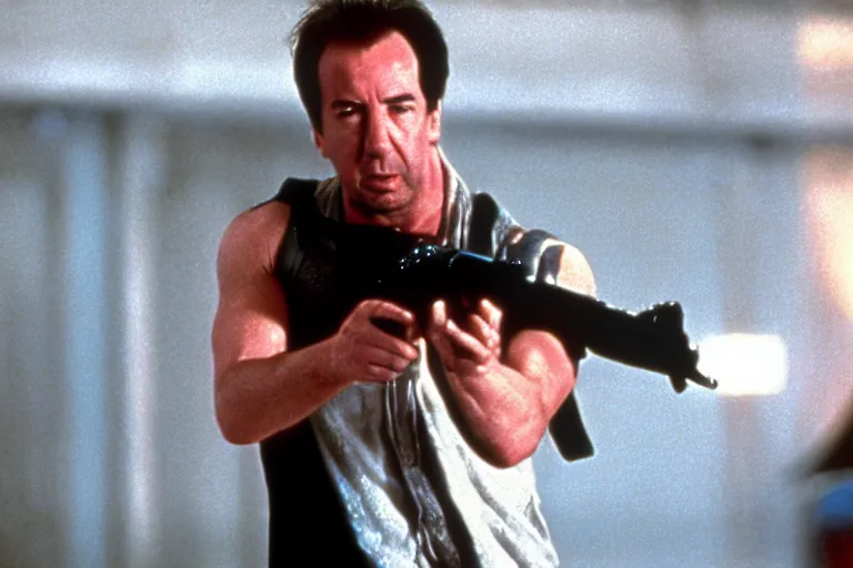 Image similar to film still of Alan Rickman as John McClane in Die Hard 1988