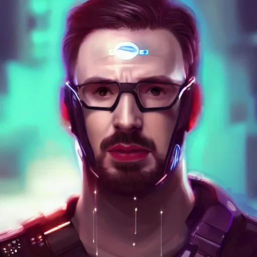 Prompt: chris evans, cyberpunk, portrait, artstation