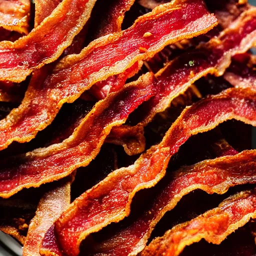 Image similar to close up high resolution photo of vegan bacon, very tasty, food photography, instagram, trending