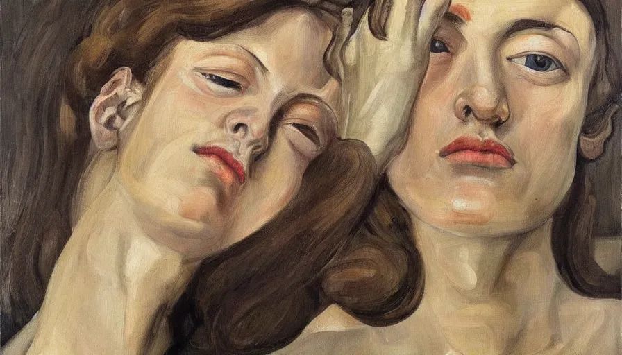 Prompt: painting by lucien freud, young woman, detailed, stunning