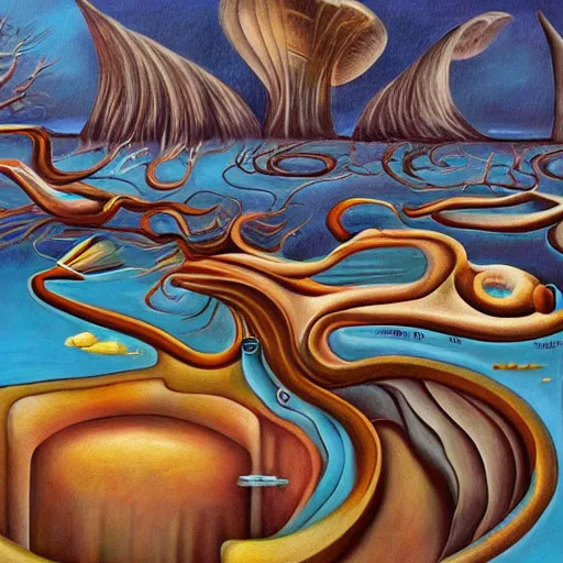 The river of time painting in surrealism style Stable Diffusion