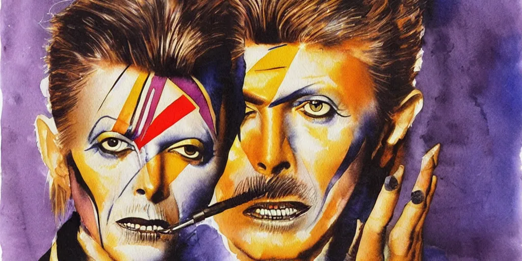 Image similar to david bowie, watercolor painting by salvador dali