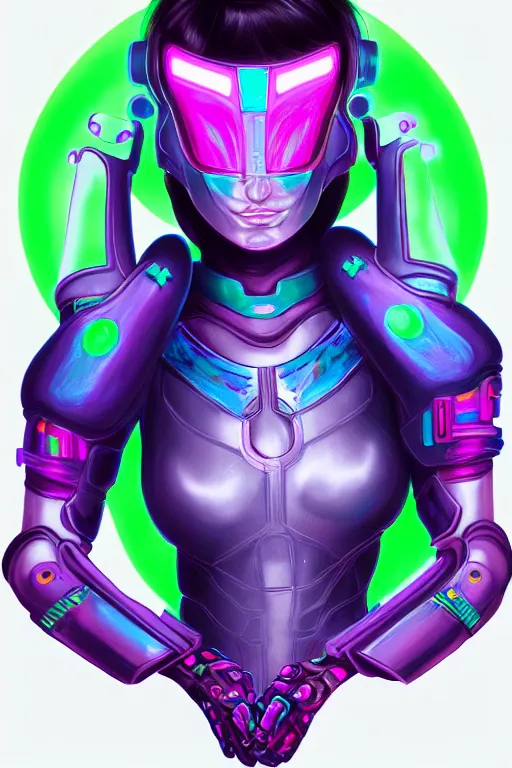 Image similar to portrait of a girl with a biomechanic armor and neon light by Lisa Frank, digital painting, highly detailed, trending on artstation