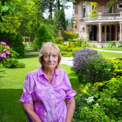 Prompt: mom in a mansion garden, 8 k, high resolution, sun,