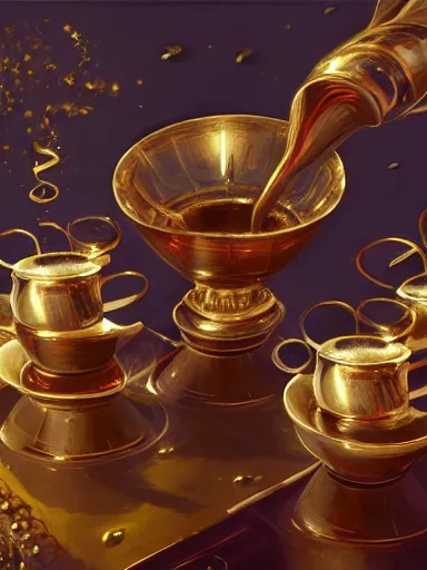 Prompt: a trio, a group of friends rejoicing, cheers with golden cups. intricate, elegant, highly detailed, digital painting, artstation, concept art, sharp focus, illustration, by justin gerard and artgerm, 8 k