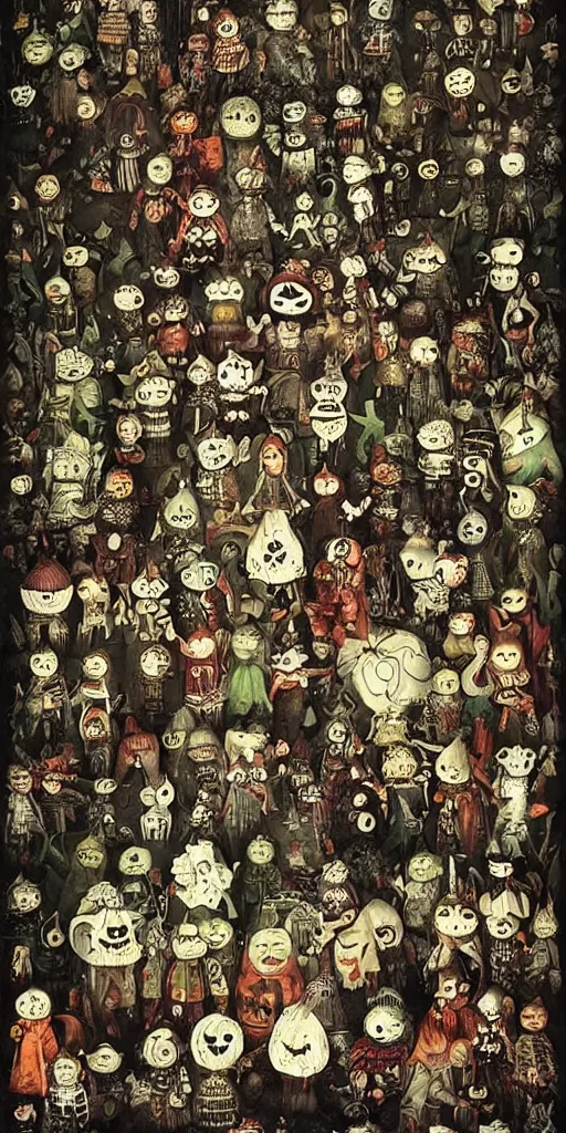 Prompt: a vintage halloween scene by alexander jansson and where's waldo