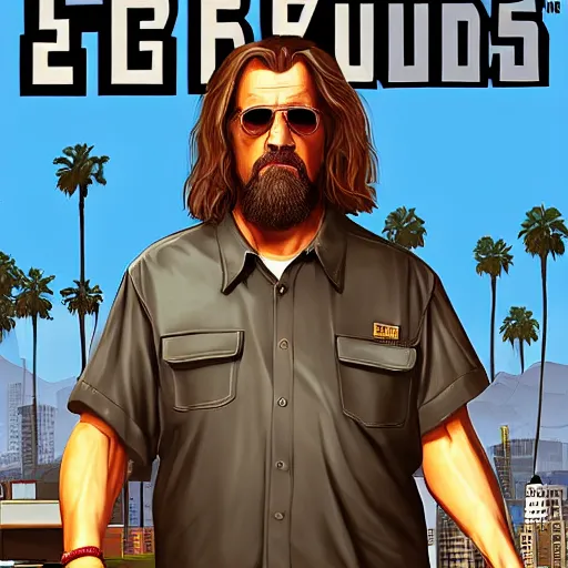 Prompt: portrait of the dude from the big lebowski, gtav cover art, highly detailed face, perfect fact