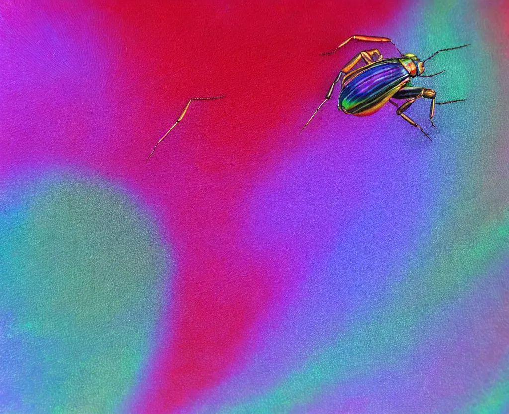 Image similar to beautiful matte airbrush of a iridescent colorful hyper real insect wing on a white background, inspired by 8 0's airbrush illustrations, red purple and blue color palette, art by pater sato