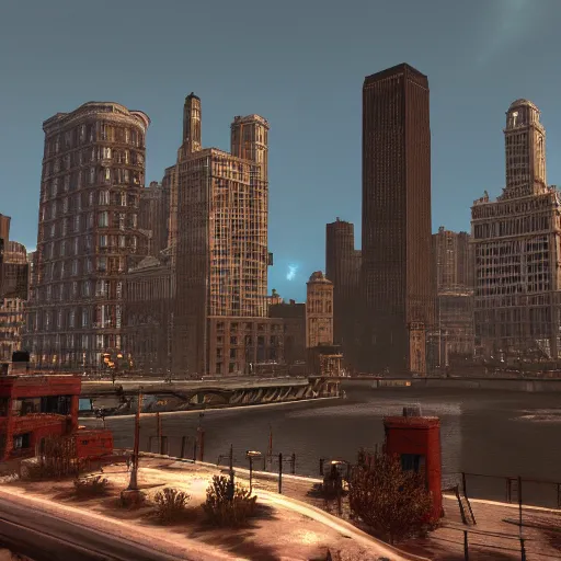 Prompt: chicago illinois if it were in the video game falloutv, ray traced, hdr