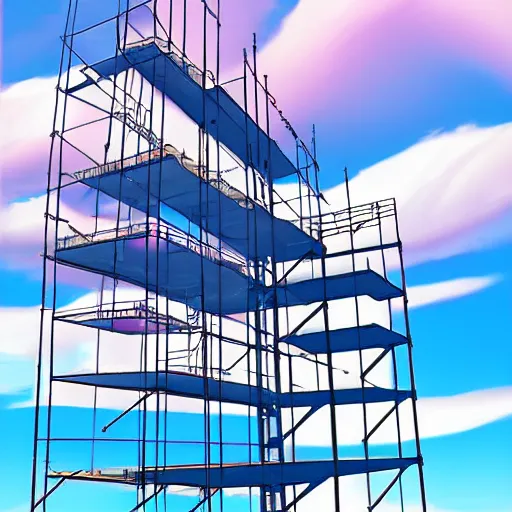 Image similar to Complex scaffolding above pastel colored clouds, digital art