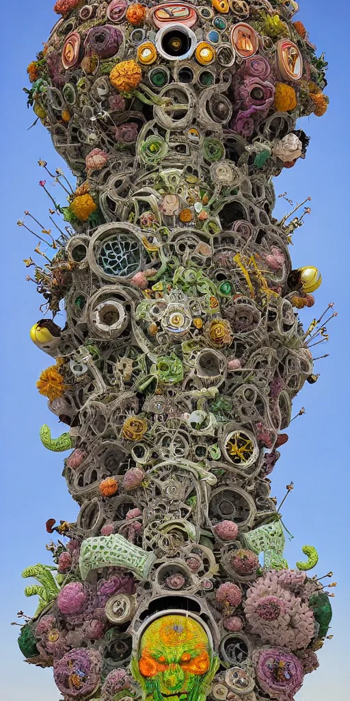 Prompt: colossal psyhedelic alien flower made from worst mankind ideas in the middle of abandoned post soviet constructivist cityscape, Stalinist architecture, ultradetailed, Intricate by Hayao Miyazaki and Josan Gonzalez and Giuseppe Arcimboldo and Wes Anderson and H.R. Giger