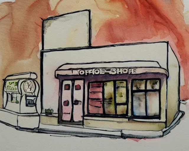 Image similar to a coffee shop smooth light color watercolor ink pen