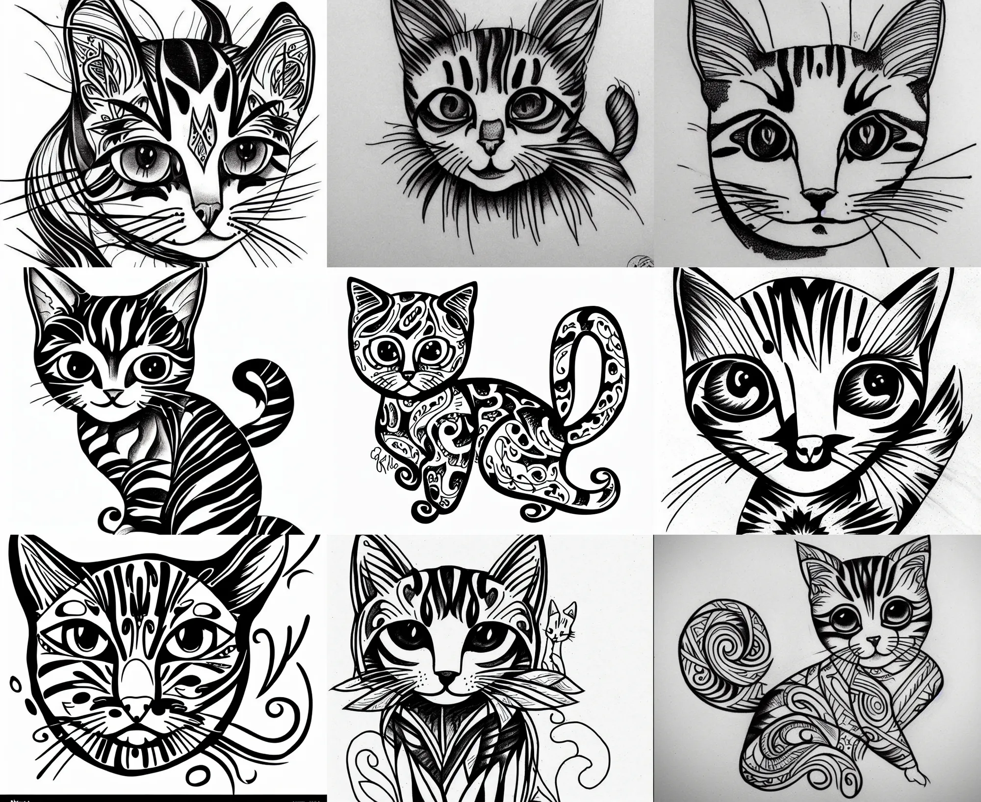 Image similar to Tattoo Design line sketch Stylized kitten, very aesthetic