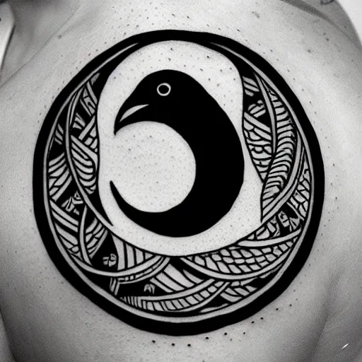 Image similar to tattoo design of black bird and crescent moon, highly detailed, intricate