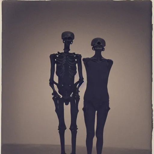 Image similar to In the center of the conceptual art is a large gateway that seems to lead into abyss of darkness. On either side of the gateway are two figures, one a demon-like creature, the other a skeletal figure. calotype, navy by Aron Demetz angular