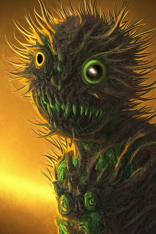 Image similar to a humanoid figure thistle monster with eyes, radiation glow, highly detailed, digital art, sharp focus, trending on art station, plant, anime art style