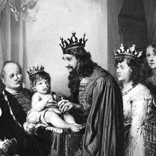 Image similar to a baby being crowned king of england