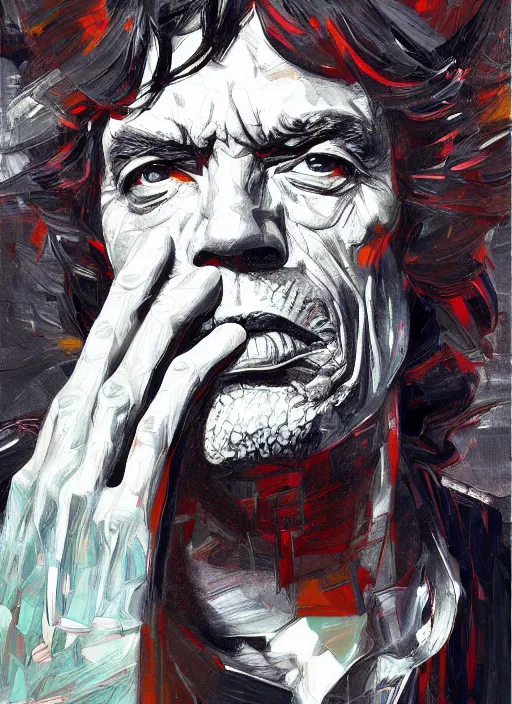 Image similar to portrait mick jagger, dark, intricate, highly detailed, smooth, artstation, digital illustration by francoise nielly