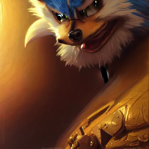 Image similar to a portrait of sonic the hedgehog. highly detailed painting by gaston bussiere, craig mullins, j. c. leyendecker, furry