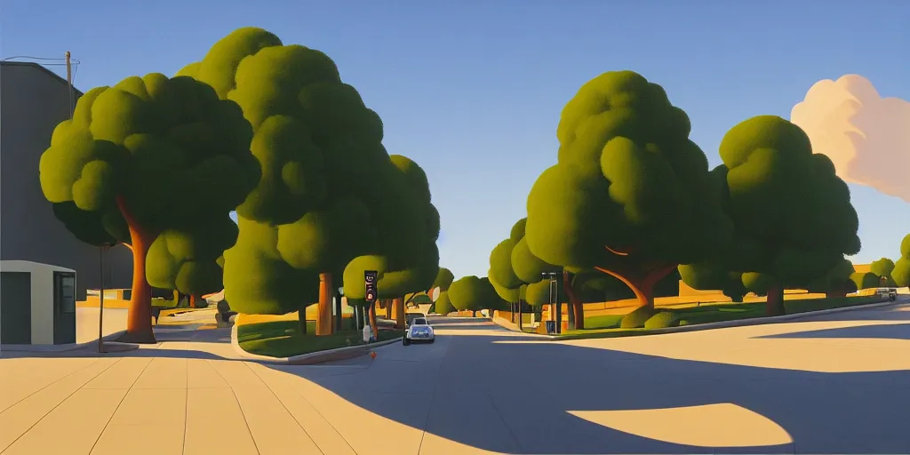 Prompt: a california street, blue sky, summer evening, kenton nelson