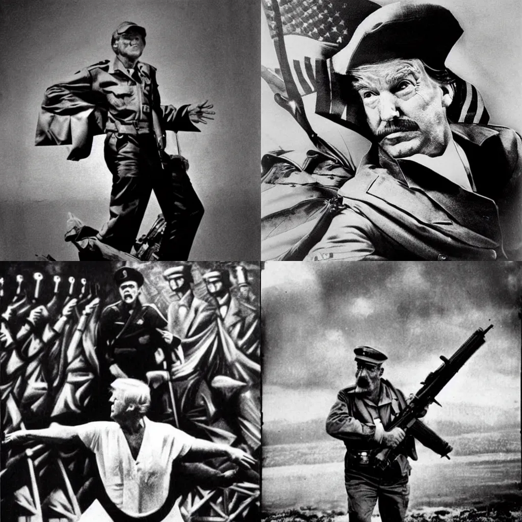 Prompt: Donald Trump as Guerrillero Heroico, an iconic photograph of the Marxist revolutionary taken by Alberto Korda