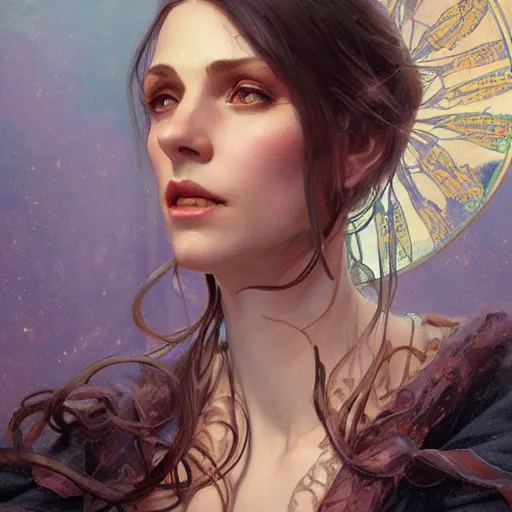 Image similar to portrait of circe, intricate, headshot, highly detailed, digital painting, artstation, concept art, sharp focus, cinematic lighting, illustration, art by artgerm and greg rutkowski, alphonse mucha, cgsociety