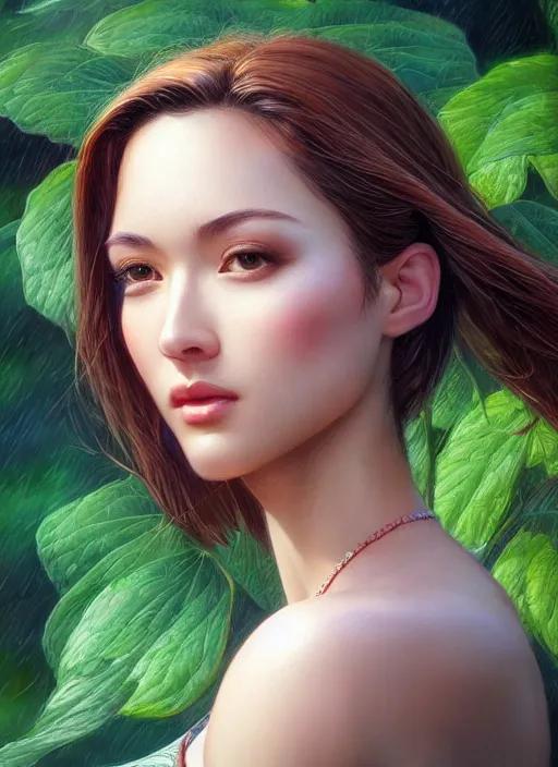 Image similar to photo of a gorgeous female in the style of stefan kostic, realistic, half body shot, sharp focus, 8 k high definition, insanely detailed, intricate, elegant, art by stanley lau and artgerm, extreme bokeh foliage