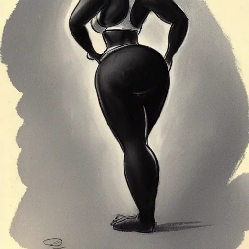 Image similar to milt kahl sketch of thick cuban girl wearing black yoga pants