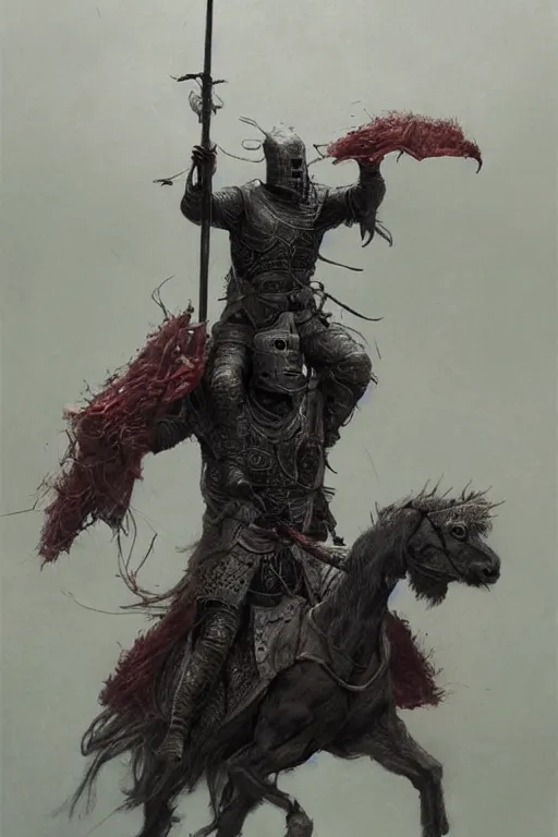 Image similar to Knight of the apocalypse riding a funny lama in a hat, dark fantasy, intricate, highly detailed, smooth, artstation, painted by Wayne Barlowe, Greg Rutkowski, zdislav beksinski, Francis Bacon