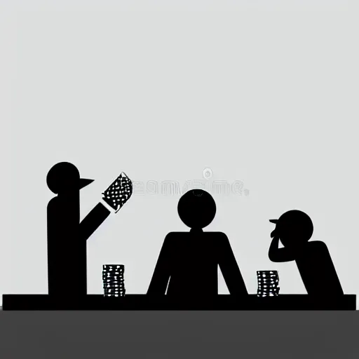 Image similar to book illustration of a poker match, book illustration, monochromatic, white background, black and white image