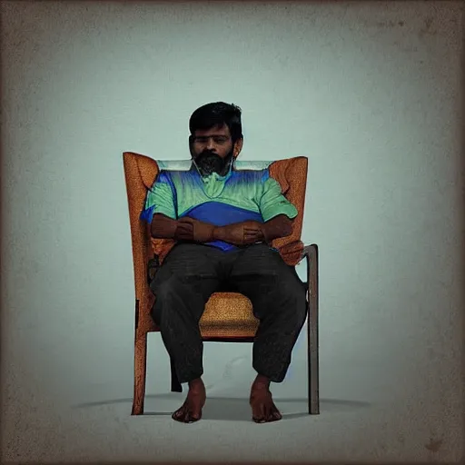 Prompt: Indian man sleeping on a school chair, digital art