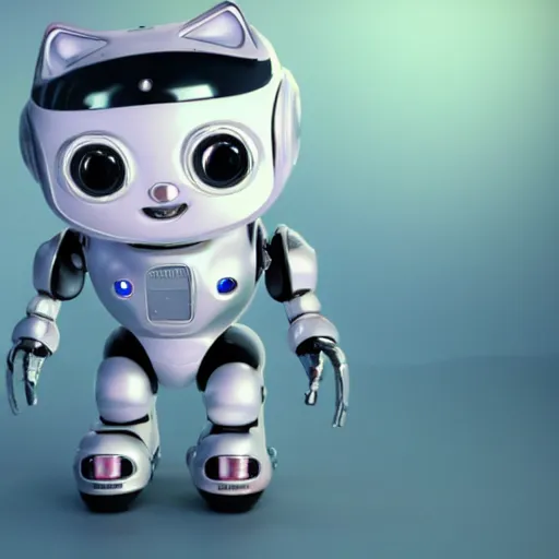 Image similar to a 3 d rendered movie of a cute robot ( ( kitten ) ). the robot has colorful led implants. polka dance contest in space. dramatic lighting. imax 7 0 mm. octane 3 d render, style of castaway ( film )