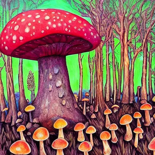 Image similar to Ancient giant mushroom forest 🍄🍄🌲🎨🖌️