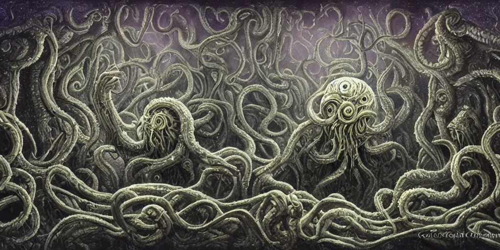 Image similar to elder god yog - sothoth lovecraftian h. p, terror, art by paulc carrick, dave carson, john coulthart, lee brown coye, h. r giger, stephen hickman, 8 k, hd, illumination, lighting, raytracting, dark, lovecraft, arkham, grotesque