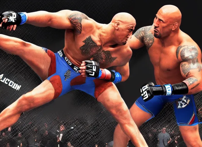 Image similar to dwayne the rock johnson in the ufc, 4 k, photorealistic