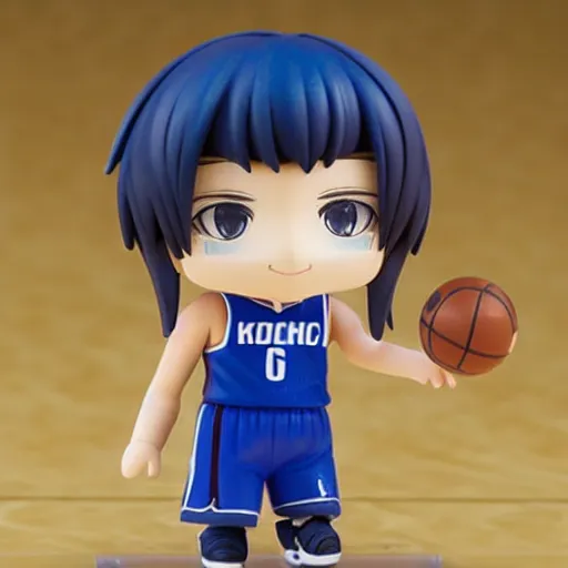 Image similar to luka doncic as nendoroid, blue dress with number 7 7!, kodak film