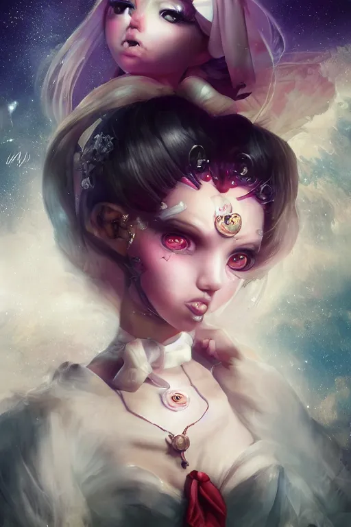 Image similar to a portrait of a sailor moon by natalie shau, naoto hattori, jacqueline e and bastien lecouffe deharme, trending on artstation, artstationhd, artstationhq, unreal engine, 4 k, 8 k