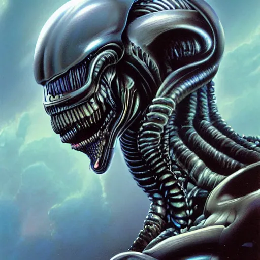 Image similar to a portrait of a xenomorph by jim burns