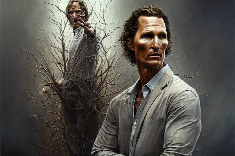 Image similar to matthew mcconaughey as rust cohle from true detective oil painting elegant, highly detailed, centered, digital painting, artstation, concept art, smooth, sharp focus, illustration, artgerm, tomasz alen kopera, peter mohrbacher, donato giancola, joseph christian leyendecker drew struzan