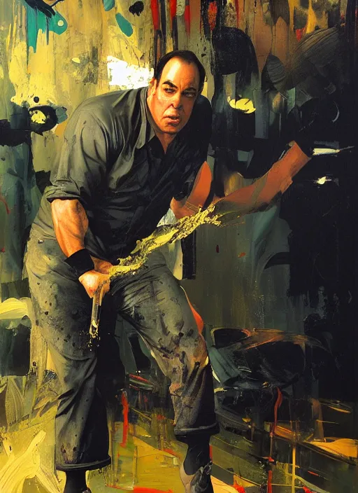 Image similar to jon taffer immersed in sludge!!!, painting by phil hale, fransico goya,'action lines '!!!, graphic style, visible brushstrokes, motion blur, blurry, visible paint texture, crisp hd image