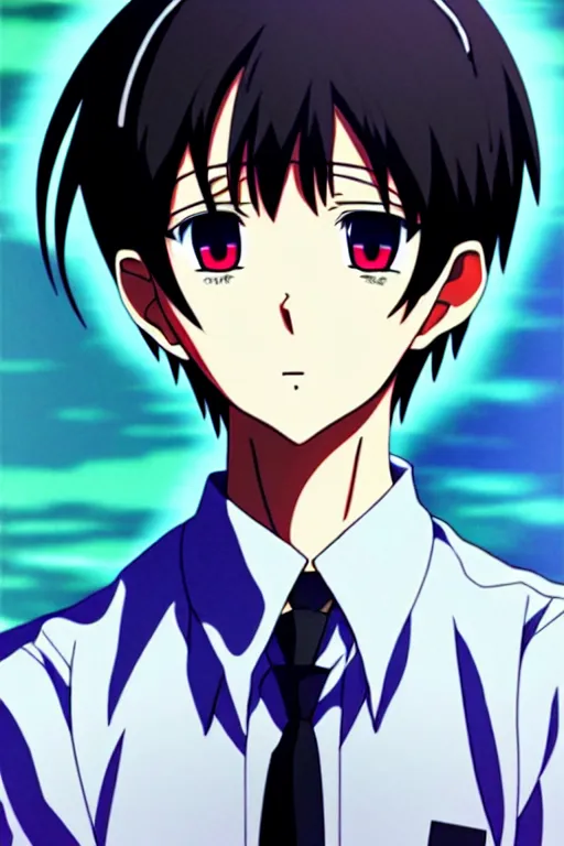 Image similar to anime art full body portrait character concept art, anime key visual of shinji ikari, finely detailed perfect face delicate features directed gaze, trending on pixiv fanbox, evangelion, extremely high quality artwork