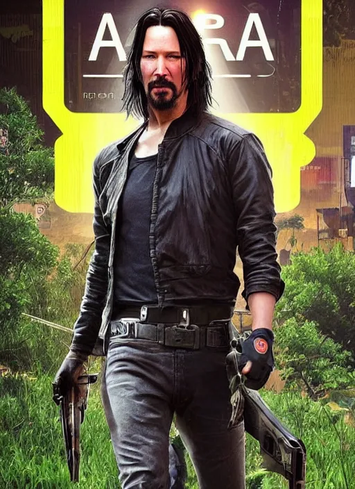 Image similar to solarpunk keanu reeves as a farmer, cyberpunk 2 0 7 7 wake up samurai, solarpunk, lots of plants, gardening, permaculture, anarchy, realistic, ultra detailed