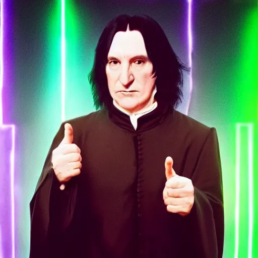 Prompt: Severus Snape dances in a bar, neons, realistic, full body, very detailed, super realistic